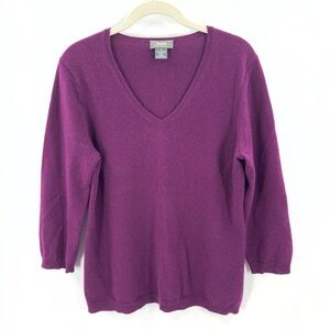 Neiman Marcus Cashmere Sweater Womens Size XL Purple 3/4 Sleeve V-Neck Pullover